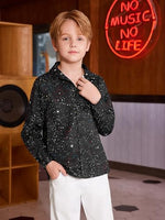 
              Haloumoning Boys Dress Shirt Button Down Shirts 70s Disco Costume Black
            