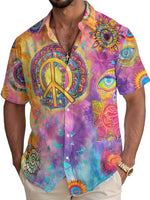 
              Tie Dye Hippie Shirts for Men Retro Vintage 60s 70s Peace Sign Funny Hawaiian Short Sleeve Button Down Shirts Rainbow
            