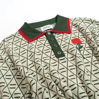 
              OXKNIT Knit Polo Shirt for Men, Retro Rose and Texture Green Shirt Quarter Button Down Short Sleeve Men's Clothing
            
