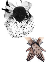
              SATINIOR 50s Black Fascinators Hats for Women, Funeral Veil Polka Dot Hat Pillbox Cocktail Tea Party Headpiece and Lace Glove
            