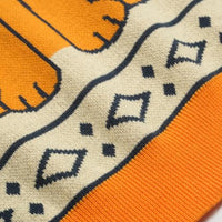 
              OXKNIT Women's Knit Polo Shirts 1960s Vintage Cat Jacquard Casual V-Neck Top with Puff Sleeves Orange
            