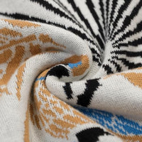 
              OXKNIT Men's Knit Short Sleeve Shirts Retro Knitted Polo Shirt Art Bird Pattern Beige Cotton Polo with Quarter Button
            