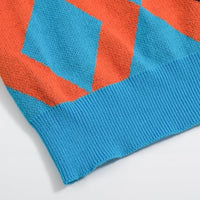 
              OXKNIT Retro Knitted Polo Shirts for Men, 1960s Geometric Pattern Short Sleeve with Quarter Button, Orange Blue
            