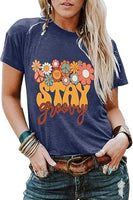 
              Retro Stay Groovy Shirt Women Floral Graphic Tee Hippie Vintage 70s Disco Peace Casual Short Sleeve Top Blue S
            