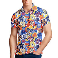 
              ZePinger Hippie Flower 70s Shirts for Men - Retro Short Sleeve Golf Shirt
            