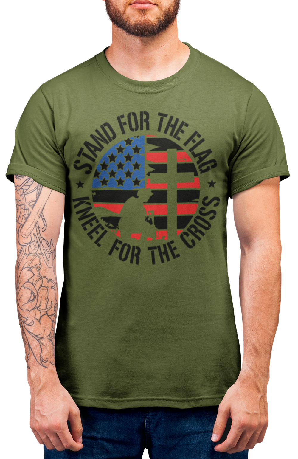 Stand for the flag kneel for the cross Second Amendment Mens Patriot USA Homeland Graphic T Shirt, 2nd Amendment Right Tee