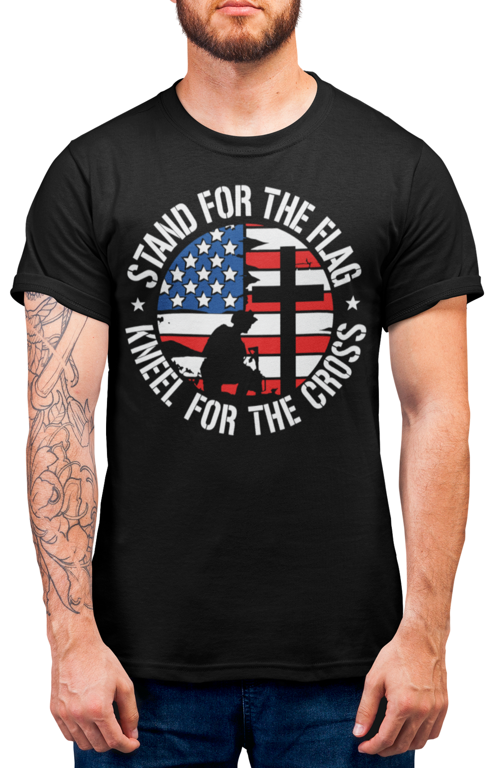 Stand for the flag kneel for the cross Second Amendment Mens Patriot USA Homeland Graphic T Shirt, 2nd Amendment Right Tee